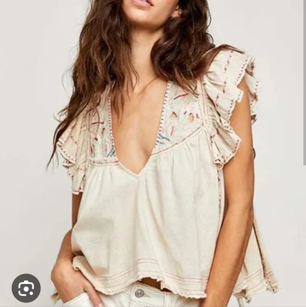 Free People Embroidered Hailey Crop top XS